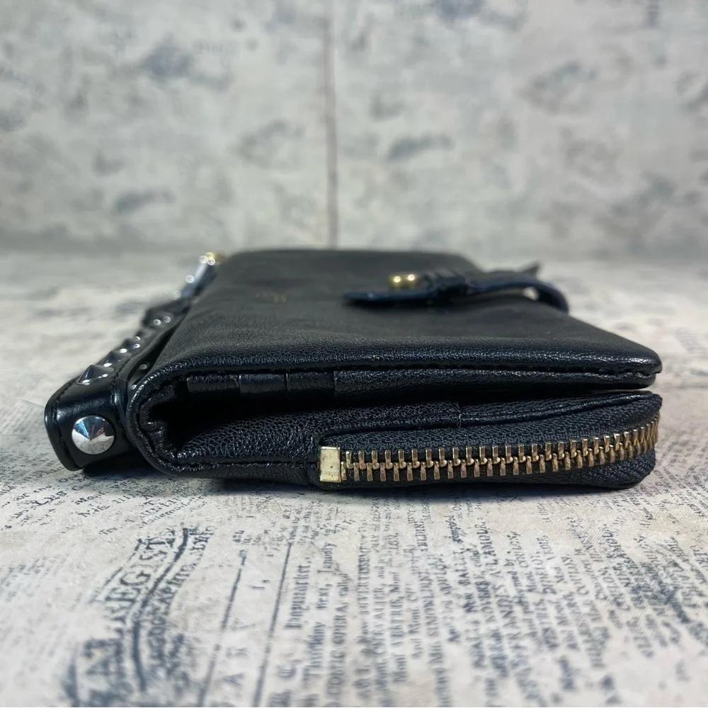 Fossil Becca Black Leather Wristlet Wallet Zip Around Organizer Clutch